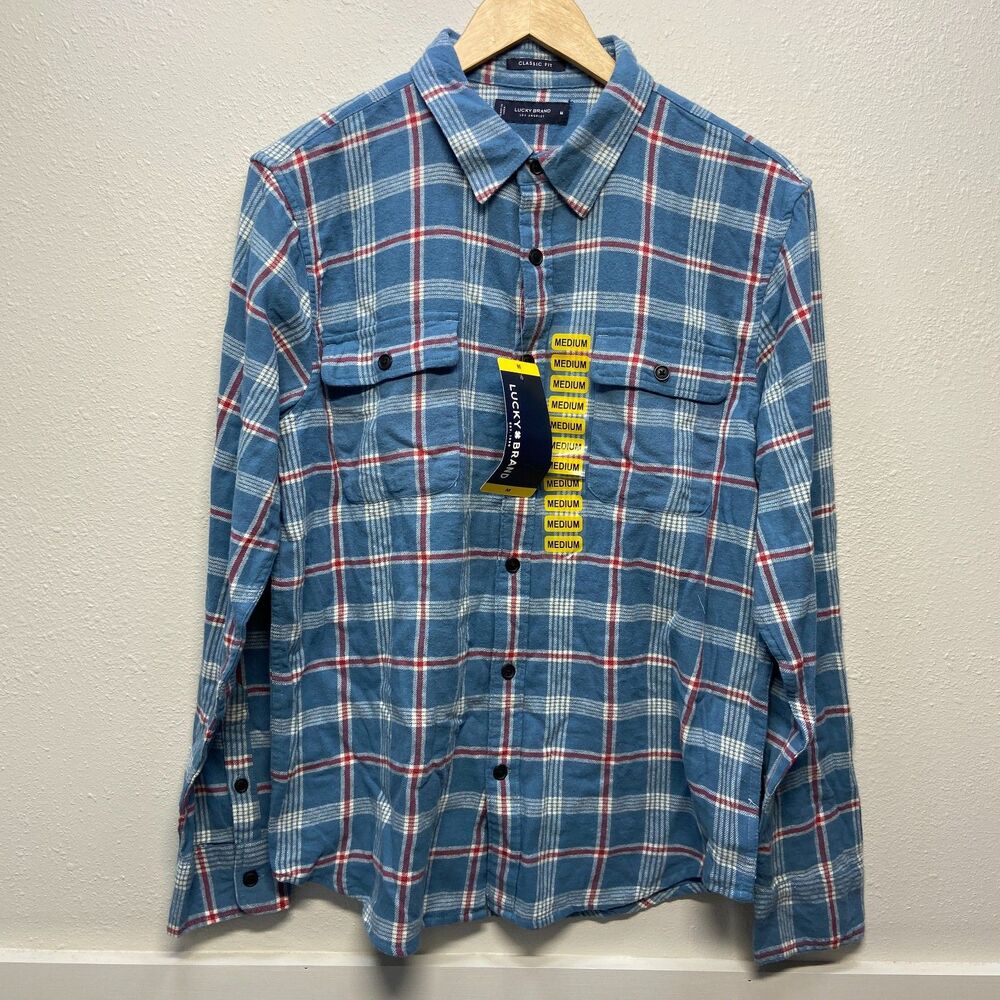 NWT Lucky Brand Blue Plaid Flannel Long Sleeve Men's Sz M
